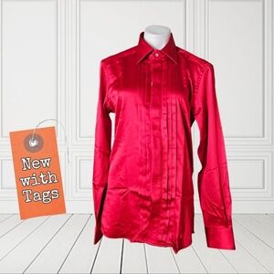 NWT/ Biarelli Formal Collection Red Satin Button Down Shirt Medium